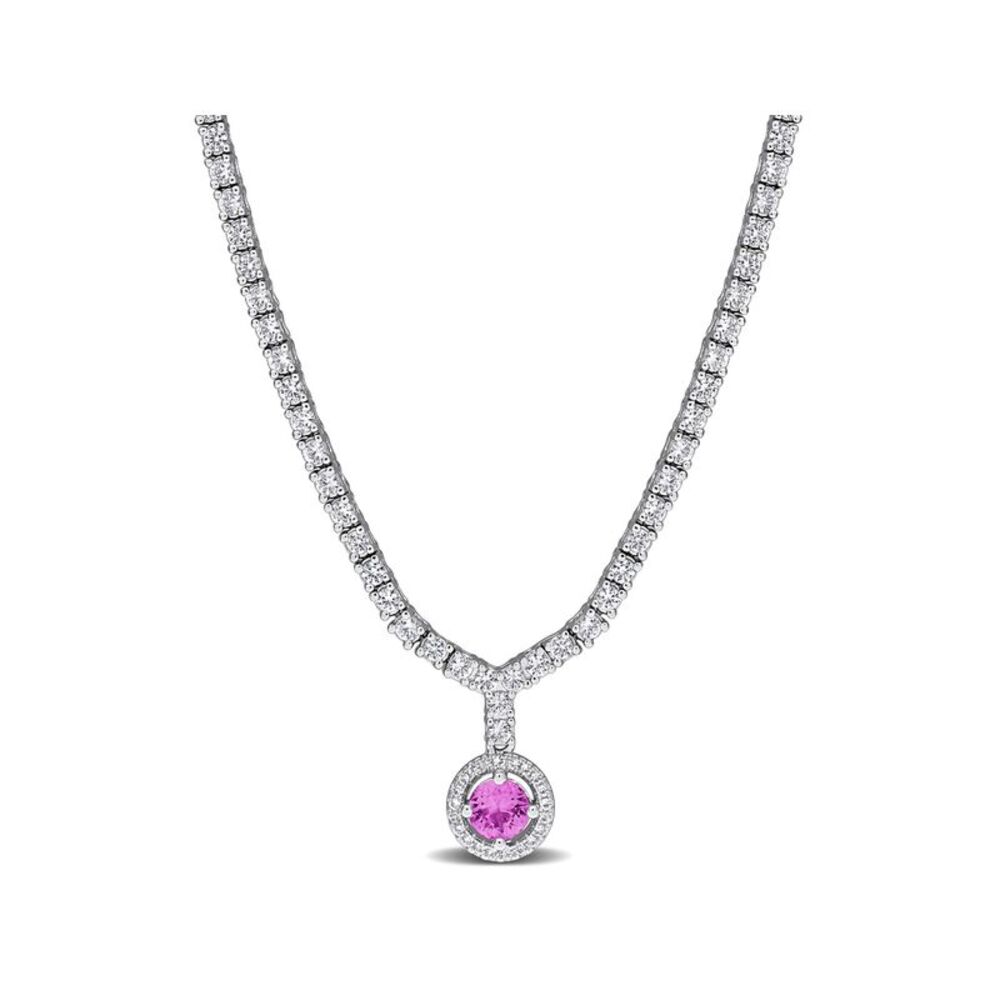 3.50 Carat (ctw) Lab-Created Pink and White Sapphire Drop Necklace Silver